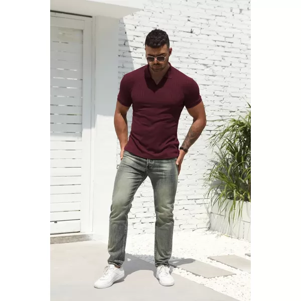 NITAGUT Polo Shirts for Men V Neck Slim Fit Short Sleeve Performance Golf Shirt Knit Soft Tees