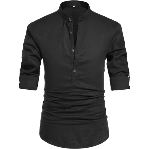 NITAGUT Men Henley Neck Long Sleeve Daily Look Linen Shirts
