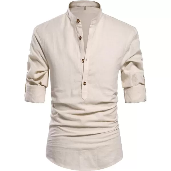 NITAGUT Men Henley Neck Long Sleeve Daily Look Linen Shirts