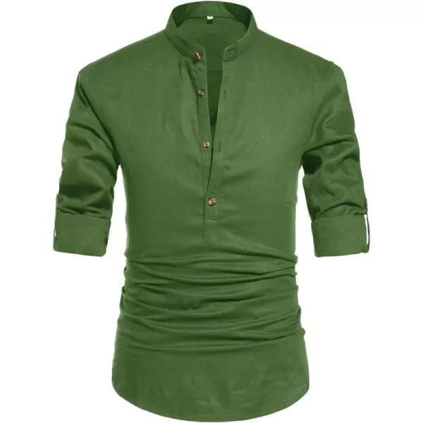 NITAGUT Men Henley Neck Long Sleeve Daily Look Linen Shirts