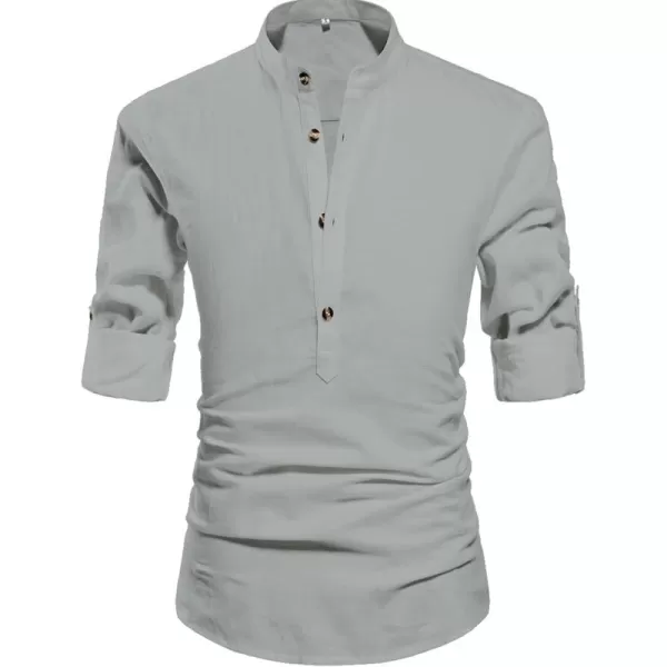 NITAGUT Men Henley Neck Long Sleeve Daily Look Linen Shirts