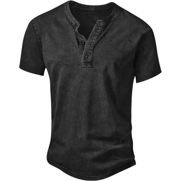 NITAGUT Mens Distressed Henley Shirts Retro Short Sleeve Cotton Tee Shirts Casual Button Down Washed T-Shirts