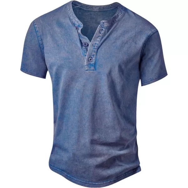 NITAGUT Mens Distressed Henley Shirts Retro Short Sleeve Cotton Tee Shirts Casual Button Down Washed T-Shirts