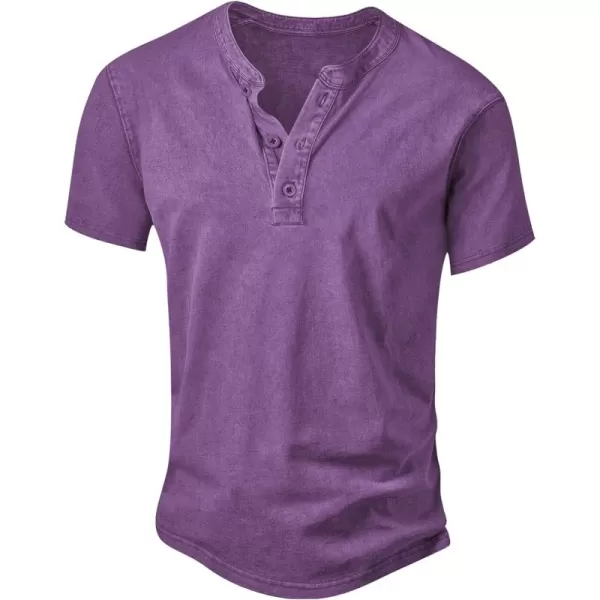NITAGUT Mens Distressed Henley Shirts Retro Short Sleeve Cotton Tee Shirts Casual Button Down Washed T-Shirts