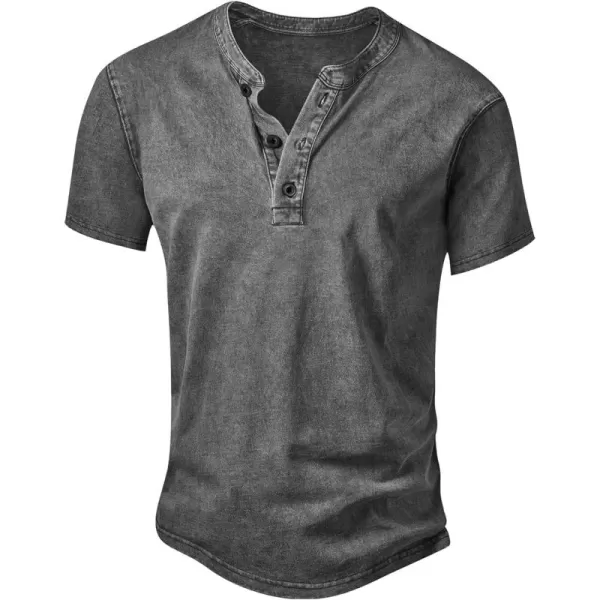 NITAGUT Mens Distressed Henley Shirts Retro Short Sleeve Cotton Tee Shirts Casual Button Down Washed T-Shirts