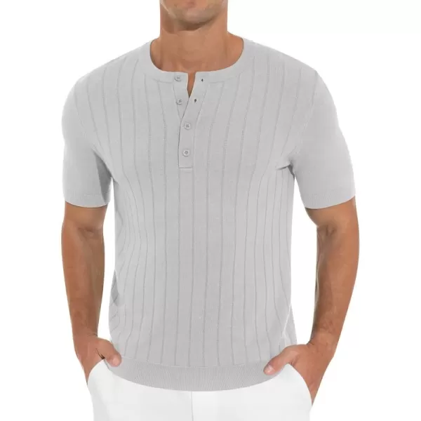 NITAGUT Mens Henley Shirts Knit Solid Casual Slim Fit Short Sleeve T-Shirt with Button