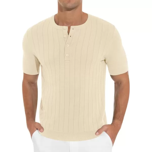 NITAGUT Mens Henley Shirts Knit Solid Casual Slim Fit Short Sleeve T-Shirt with Button