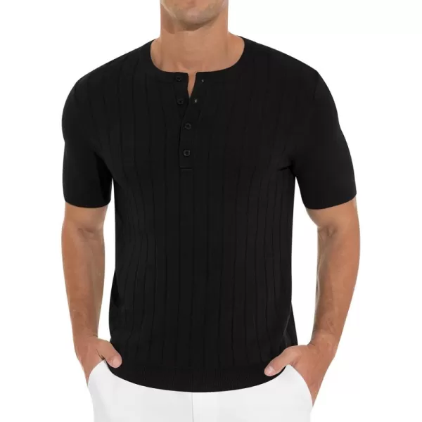 NITAGUT Mens Henley Shirts Knit Solid Casual Slim Fit Short Sleeve T-Shirt with Button