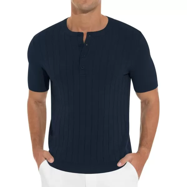 NITAGUT Mens Henley Shirts Knit Solid Casual Slim Fit Short Sleeve T-Shirt with Button