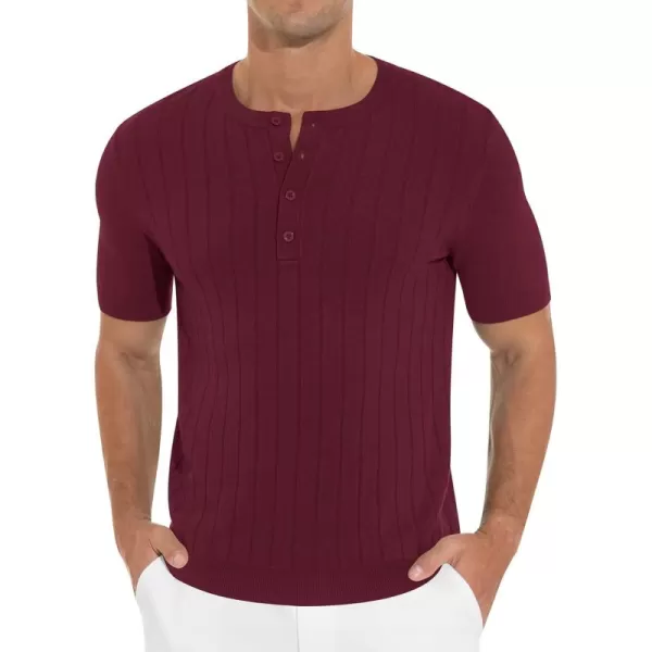 NITAGUT Mens Henley Shirts Knit Solid Casual Slim Fit Short Sleeve T-Shirt with Button