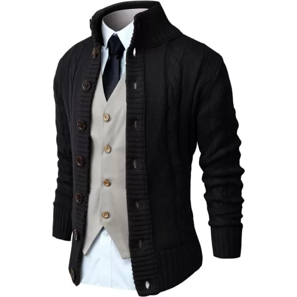 NITAGUT Mens Long Sleeve Stand Collar Cardigan Sweaters Button Down Cable Knitted Sweater