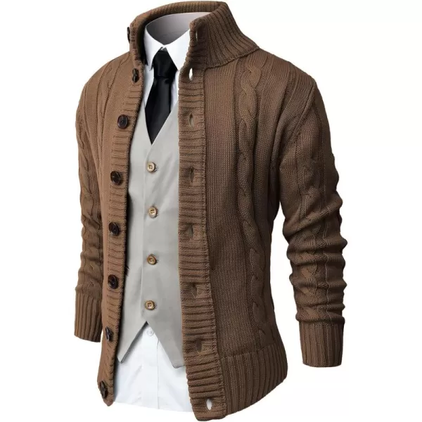 NITAGUT Mens Long Sleeve Stand Collar Cardigan Sweaters Button Down Cable Knitted Sweater