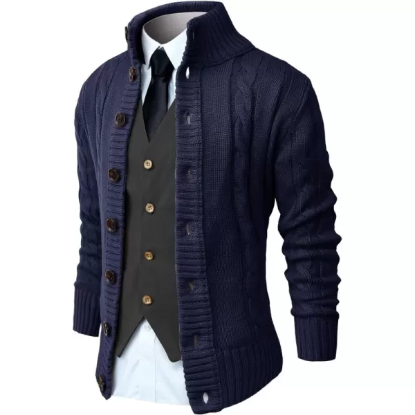 NITAGUT Mens Long Sleeve Stand Collar Cardigan Sweaters Button Down Cable Knitted Sweater
