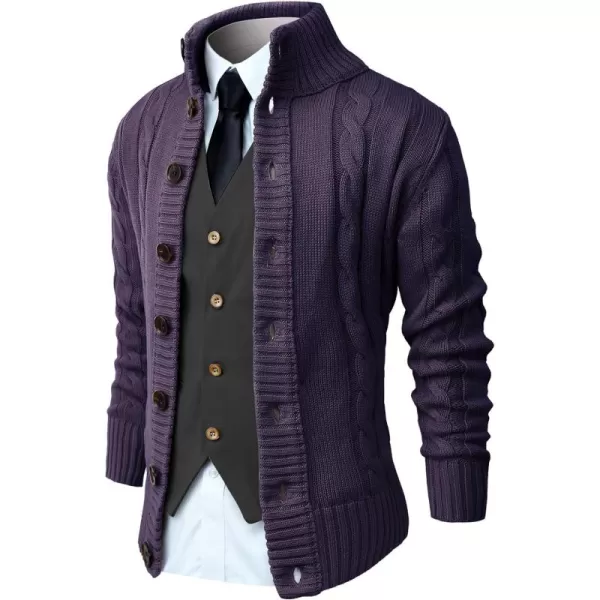 NITAGUT Mens Long Sleeve Stand Collar Cardigan Sweaters Button Down Cable Knitted Sweater