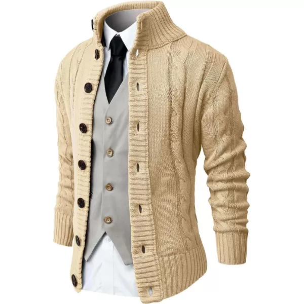 NITAGUT Mens Long Sleeve Stand Collar Cardigan Sweaters Button Down Cable Knitted Sweater