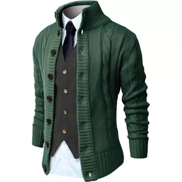 NITAGUT Mens Long Sleeve Stand Collar Cardigan Sweaters Button Down Cable Knitted Sweater