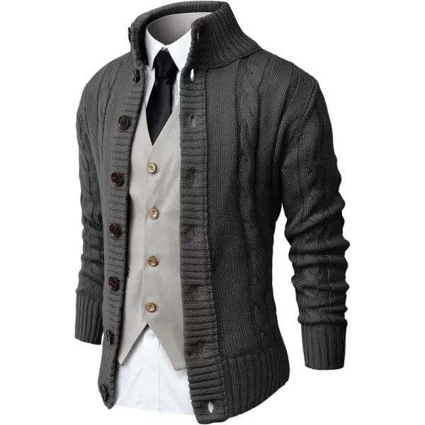NITAGUT Mens Long Sleeve Stand Collar Cardigan Sweaters Button Down Cable Knitted Sweater