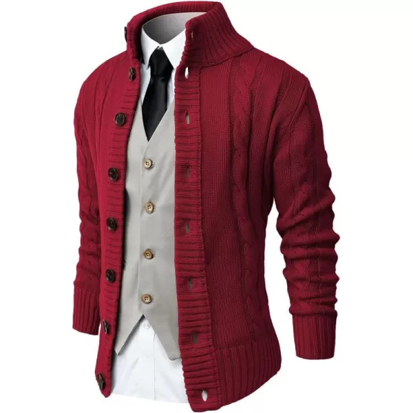 NITAGUT Mens Long Sleeve Stand Collar Cardigan Sweaters Button Down Cable Knitted Sweater
