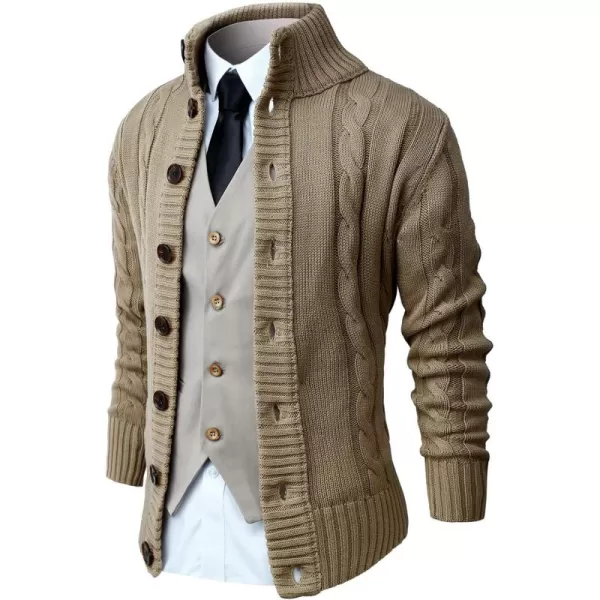 NITAGUT Mens Long Sleeve Stand Collar Cardigan Sweaters Button Down Cable Knitted Sweater