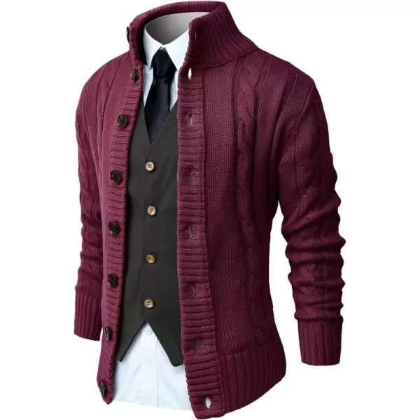 NITAGUT Mens Long Sleeve Stand Collar Cardigan Sweaters Button Down Cable Knitted Sweater