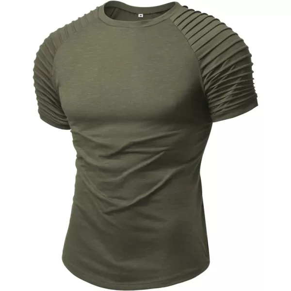NITAGUT Men's Muscle Workout T-Shirt Pleated Raglan Short Sleeve Gym Athletic Fashion Tee Top