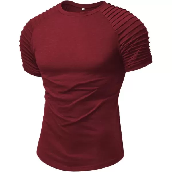 NITAGUT Men's Muscle Workout T-Shirt Pleated Raglan Short Sleeve Gym Athletic Fashion Tee Top