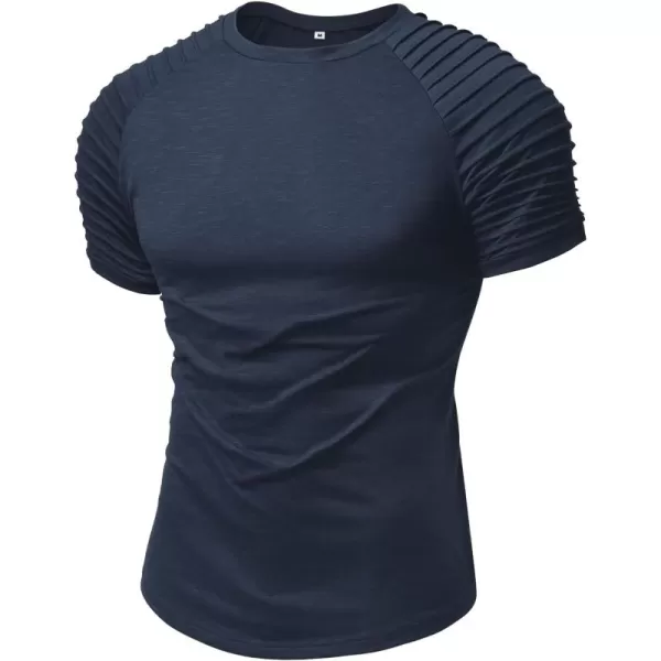 NITAGUT Men's Muscle Workout T-Shirt Pleated Raglan Short Sleeve Gym Athletic Fashion Tee Top
