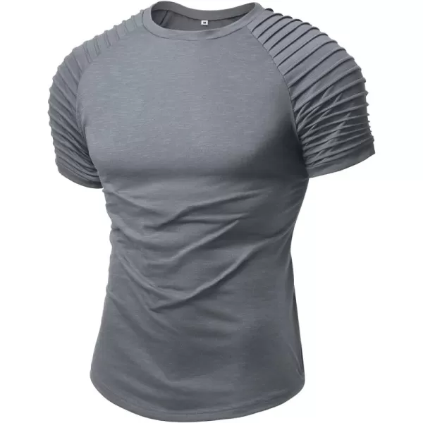 NITAGUT Men's Muscle Workout T-Shirt Pleated Raglan Short Sleeve Gym Athletic Fashion Tee Top