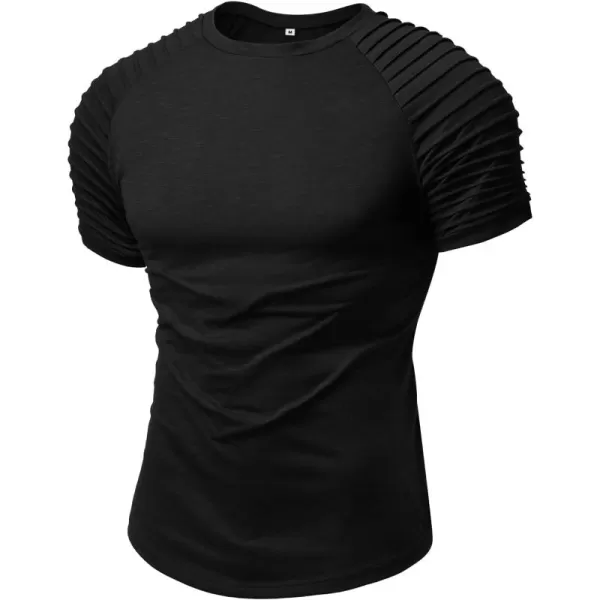 NITAGUT Men's Muscle Workout T-Shirt Pleated Raglan Short Sleeve Gym Athletic Fashion Tee Top