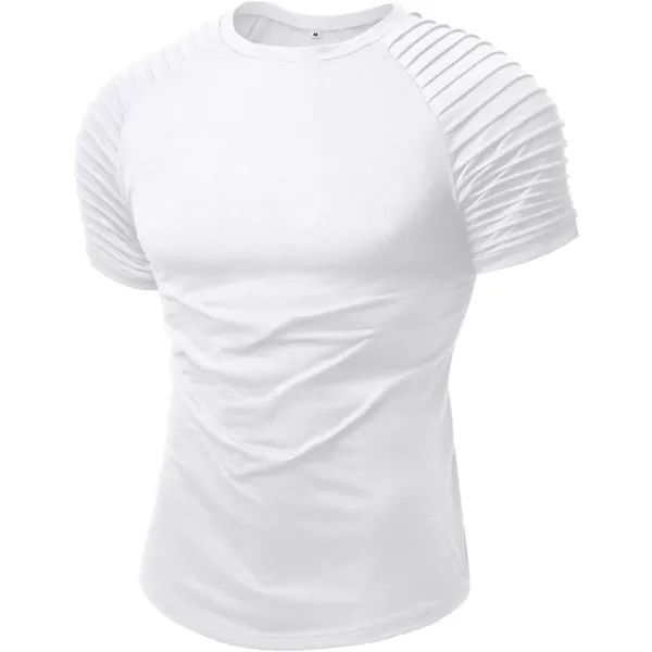 NITAGUT Men's Muscle Workout T-Shirt Pleated Raglan Short Sleeve Gym Athletic Fashion Tee Top