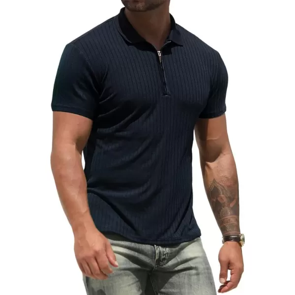 NITAGUT Men's Polo Shirts Long and Short Sleeve Performance Slim Fit Zip T-Shirts for Sports Golf Tennis Workout