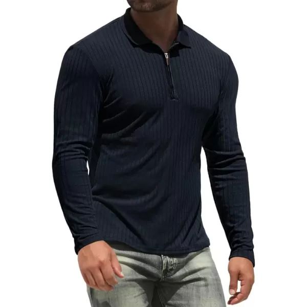 NITAGUT Men's Polo Shirts Long and Short Sleeve Performance Slim Fit Zip T-Shirts for Sports Golf Tennis Workout