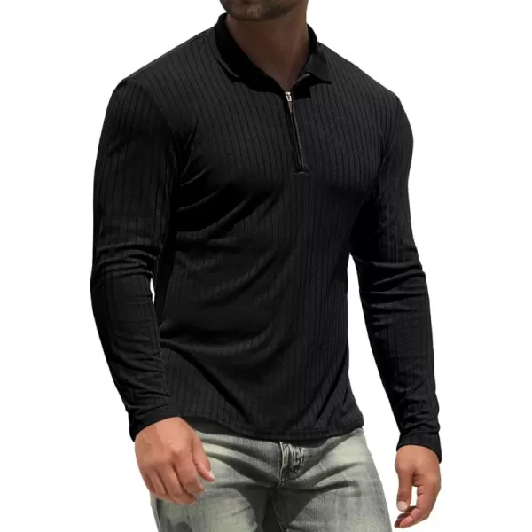 NITAGUT Men's Polo Shirts Long and Short Sleeve Performance Slim Fit Zip T-Shirts for Sports Golf Tennis Workout