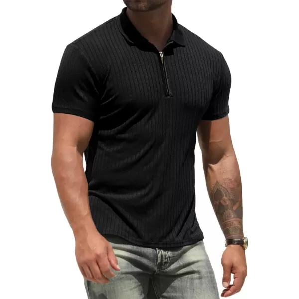 NITAGUT Men's Polo Shirts Long and Short Sleeve Performance Slim Fit Zip T-Shirts for Sports Golf Tennis Workout