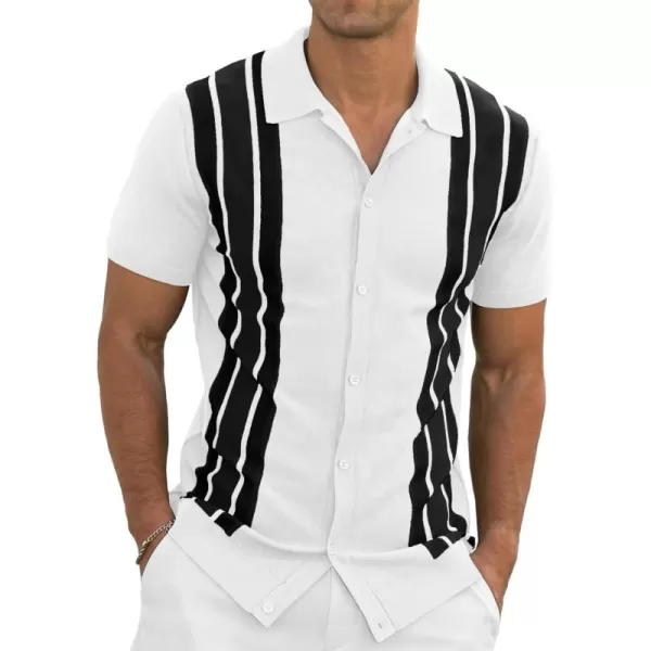 NITAGUT Mens Polo Shirts Vintage Striped Knitting Short Sleeves Button Down Golf Shirts