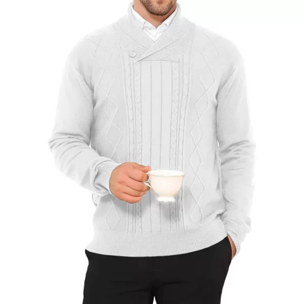 NITAGUT Mens Shawl Collar Pullover Sweater Slim Fit Sweater Cable Knit Pullover V Neck Soft Casual Button Sweater for Man