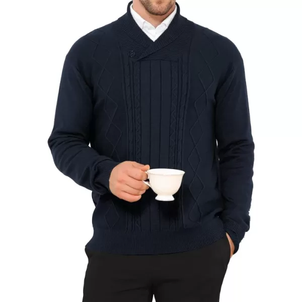 NITAGUT Mens Shawl Collar Pullover Sweater Slim Fit Sweater Cable Knit Pullover V Neck Soft Casual Button Sweater for Man