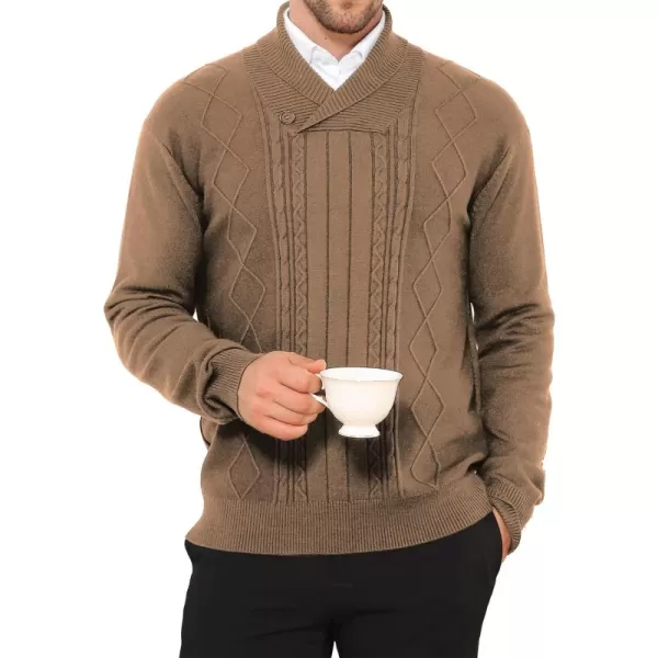 NITAGUT Mens Shawl Collar Pullover Sweater Slim Fit Sweater Cable Knit Pullover V Neck Soft Casual Button Sweater for Man
