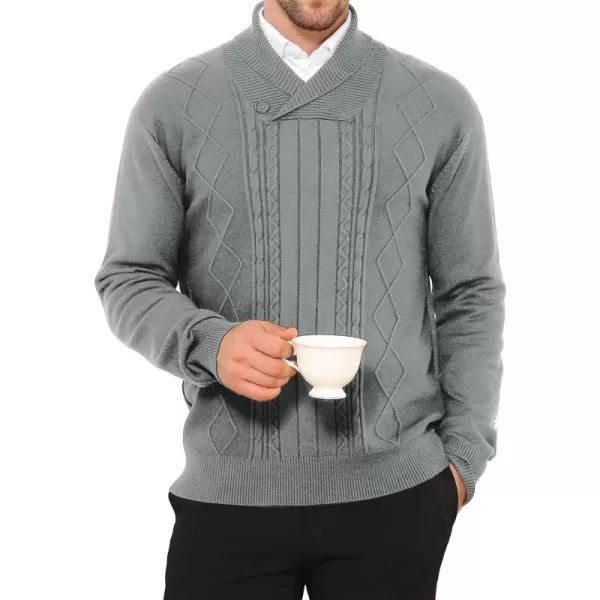 NITAGUT Mens Shawl Collar Pullover Sweater Slim Fit Sweater Cable Knit Pullover V Neck Soft Casual Button Sweater for Man