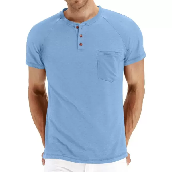NITAGUT Men's Summer Casual T-Shirts Front Placket Raglan Short Sleeve Henley Shirts with Pocket