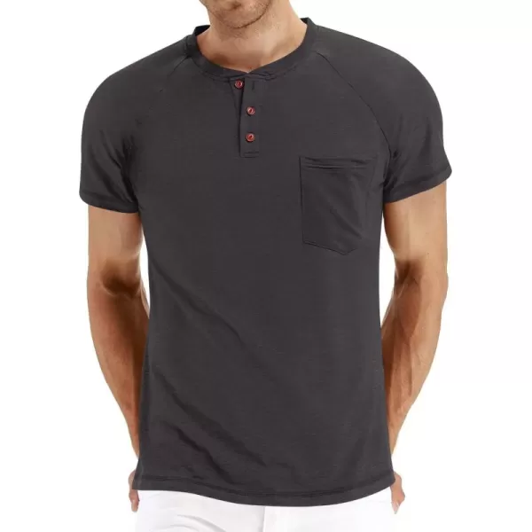 NITAGUT Men's Summer Casual T-Shirts Front Placket Raglan Short Sleeve Henley Shirts with Pocket