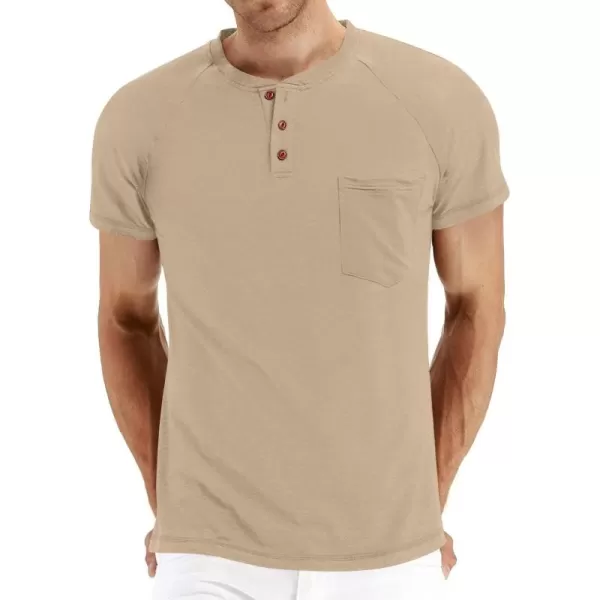 NITAGUT Men's Summer Casual T-Shirts Front Placket Raglan Short Sleeve Henley Shirts with Pocket