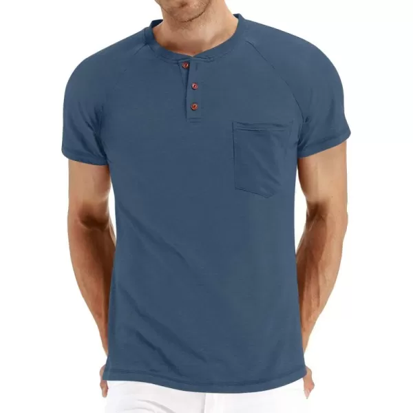 NITAGUT Men's Summer Casual T-Shirts Front Placket Raglan Short Sleeve Henley Shirts with Pocket