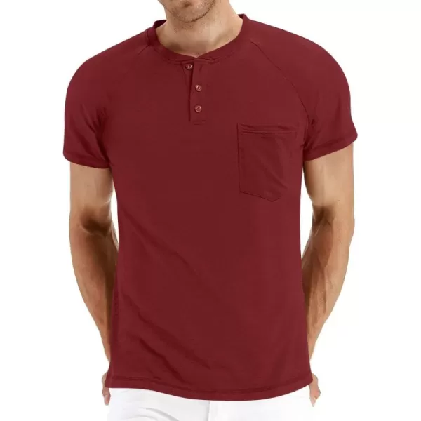 NITAGUT Men's Summer Casual T-Shirts Front Placket Raglan Short Sleeve Henley Shirts with Pocket