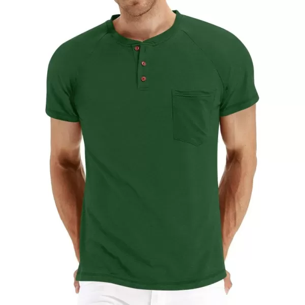 NITAGUT Men's Summer Casual T-Shirts Front Placket Raglan Short Sleeve Henley Shirts with Pocket