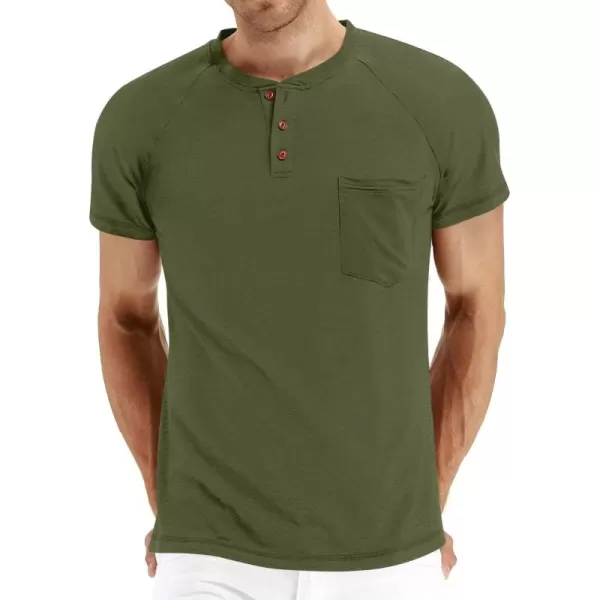 NITAGUT Men's Summer Casual T-Shirts Front Placket Raglan Short Sleeve Henley Shirts with Pocket