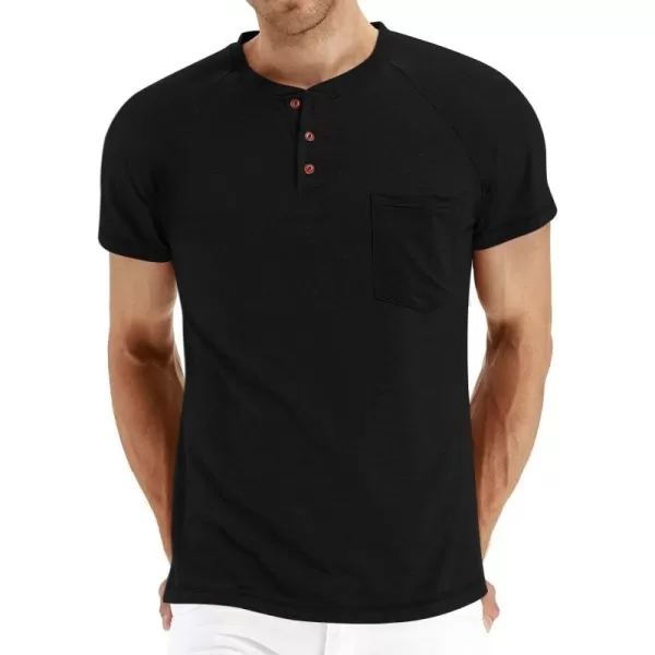 NITAGUT Men's Summer Casual T-Shirts Front Placket Raglan Short Sleeve Henley Shirts with Pocket