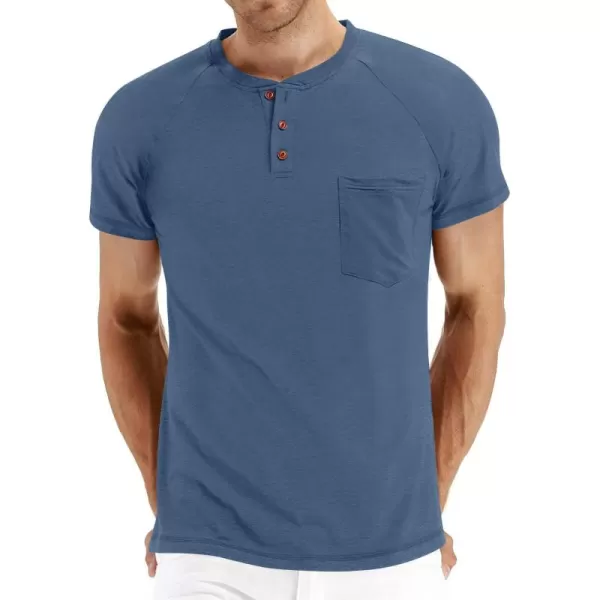 NITAGUT Men's Summer Casual T-Shirts Front Placket Raglan Short Sleeve Henley Shirts with Pocket