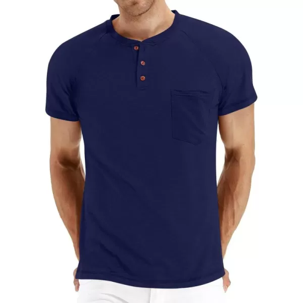 NITAGUT Men's Summer Casual T-Shirts Front Placket Raglan Short Sleeve Henley Shirts with Pocket