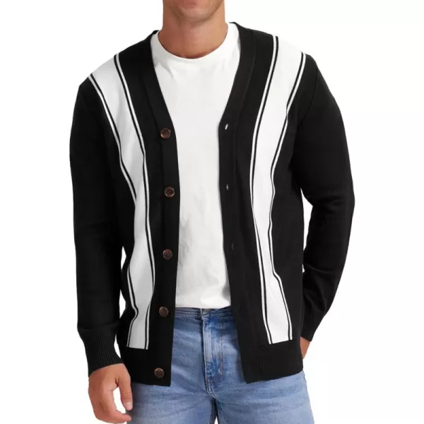 NITAGUT Men's Vintage Striped Long Sleeve Cardigan Sweater with Button V Neck Knitted Sweaters